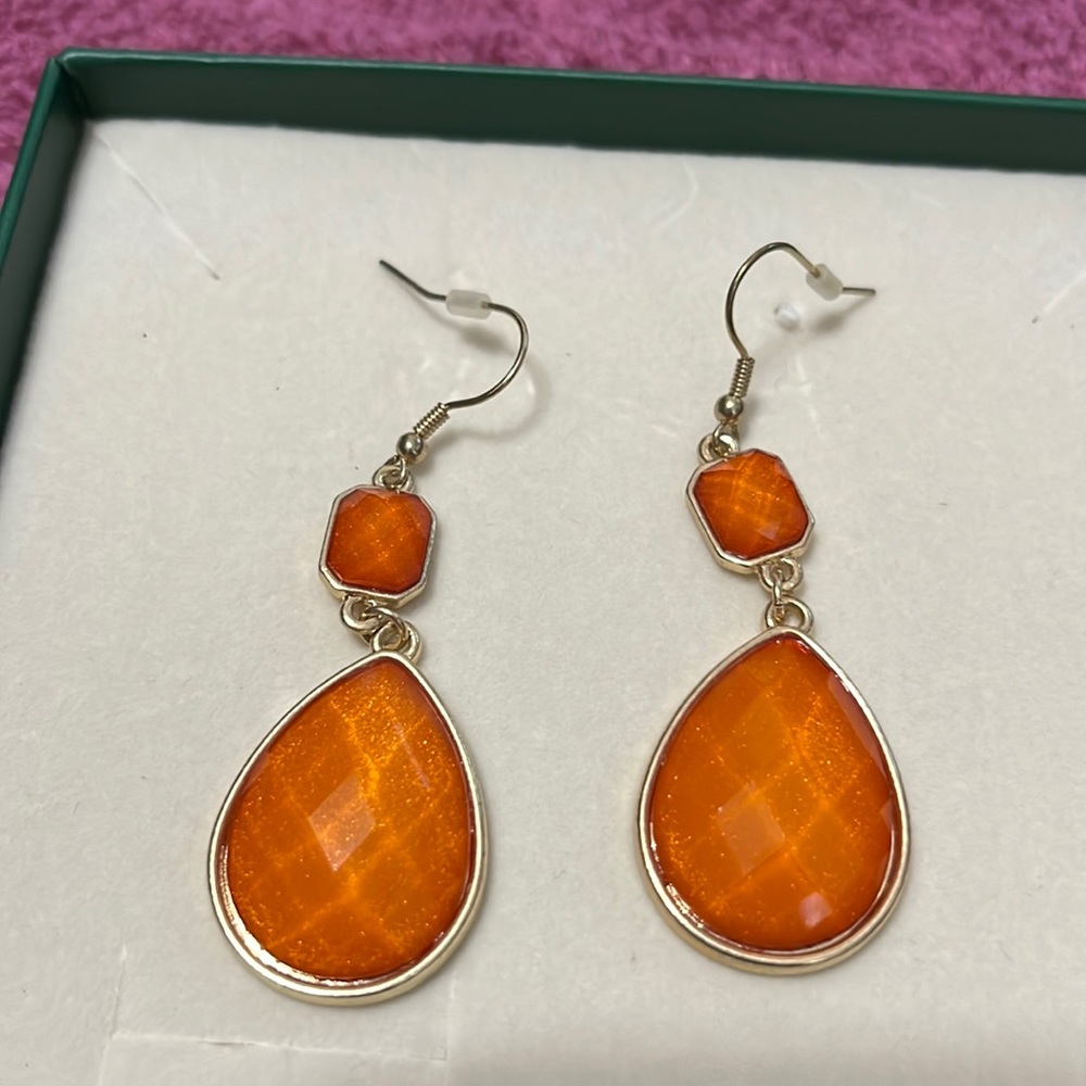 Orange and gold dangling earrings